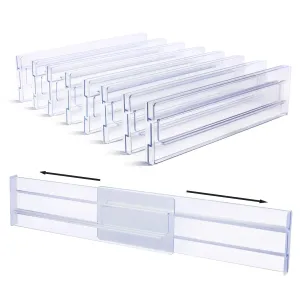 📦 Drawer Dividers Organizers 8 Pack | Adjustable Clear Plastic Separators for Kitchen & Clothing Drawers | Expandable Storage Solution