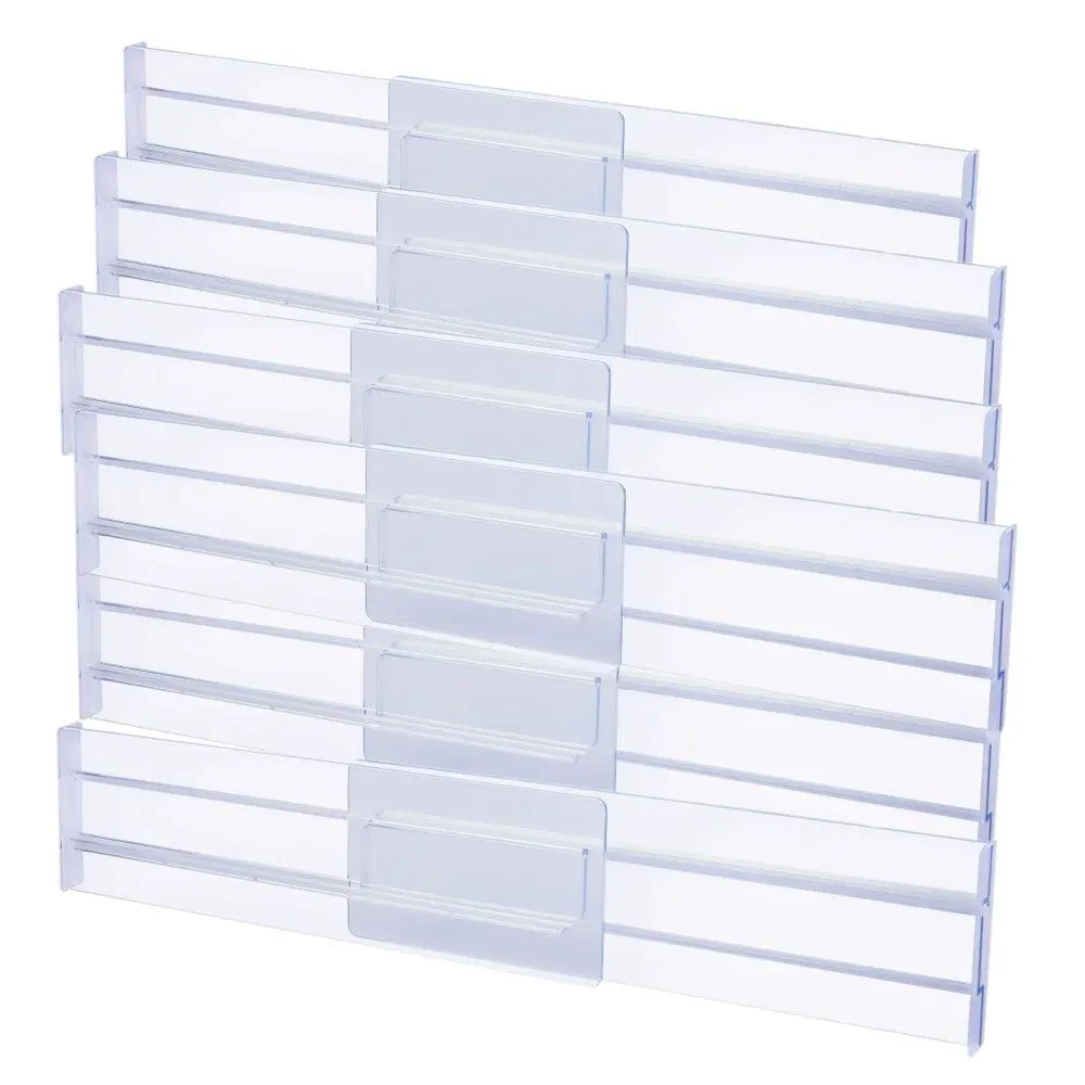 📦 Drawer Dividers Organizers 8 Pack | Adjustable Clear Plastic Separators for Kitchen & Clothing Drawers | Expandable Storage Solution