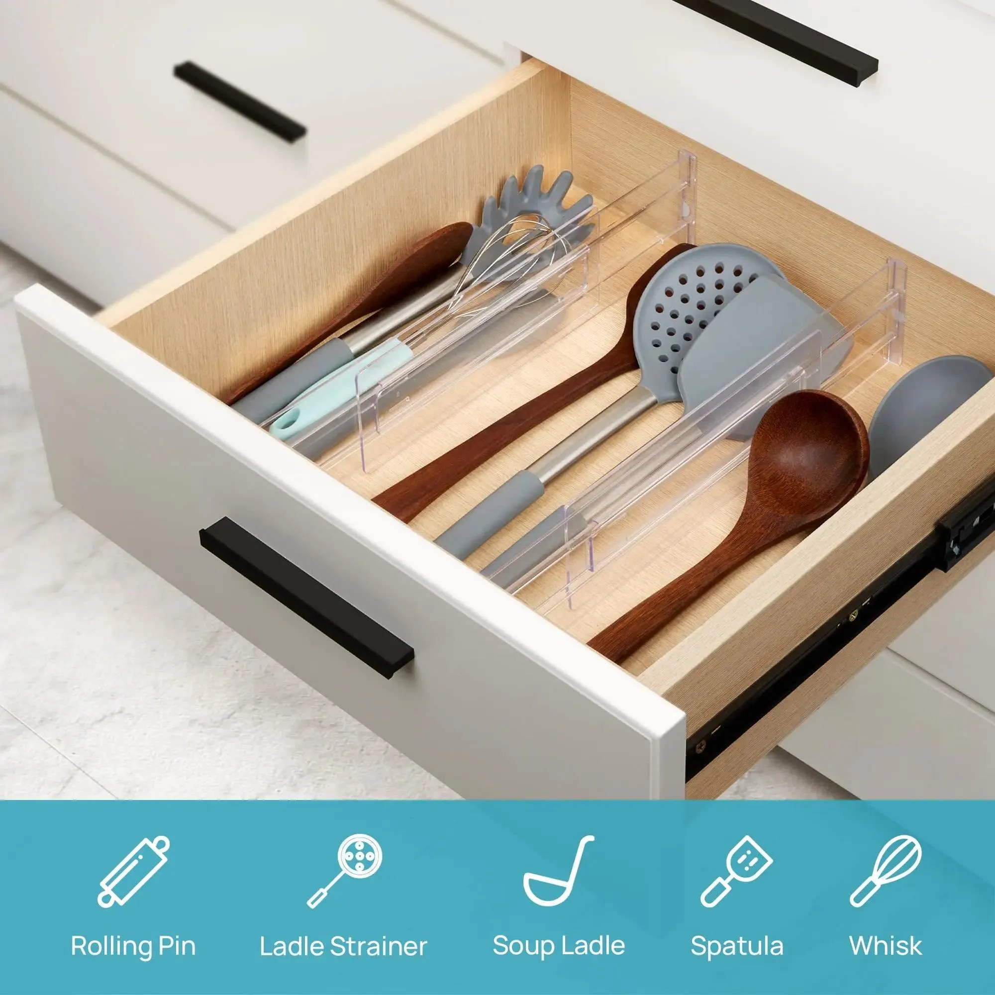 📦 Drawer Dividers Organizers 8 Pack | Adjustable Clear Plastic Separators for Kitchen & Clothing Drawers | Expandable Storage Solution