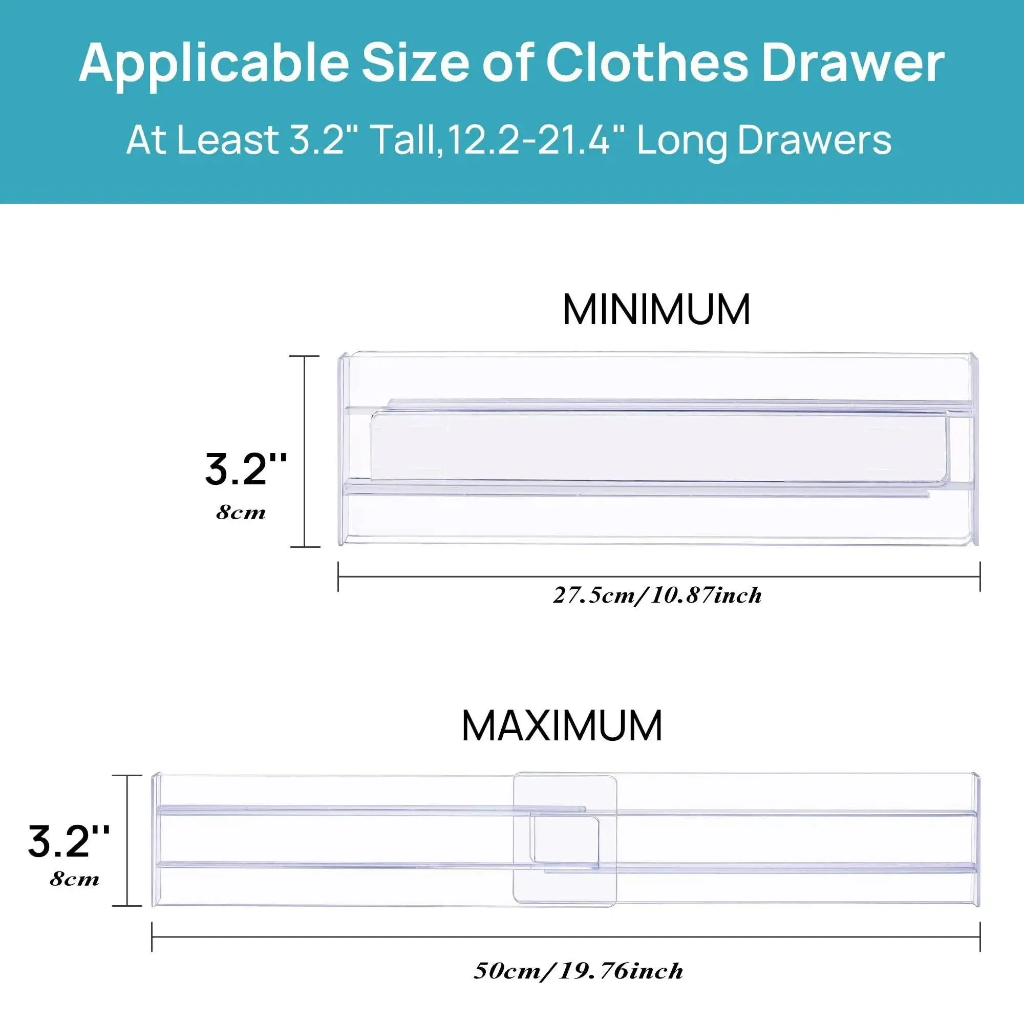 📦 Drawer Dividers Organizers 8 Pack | Adjustable Clear Plastic Separators for Kitchen & Clothing Drawers | Expandable Storage Solution