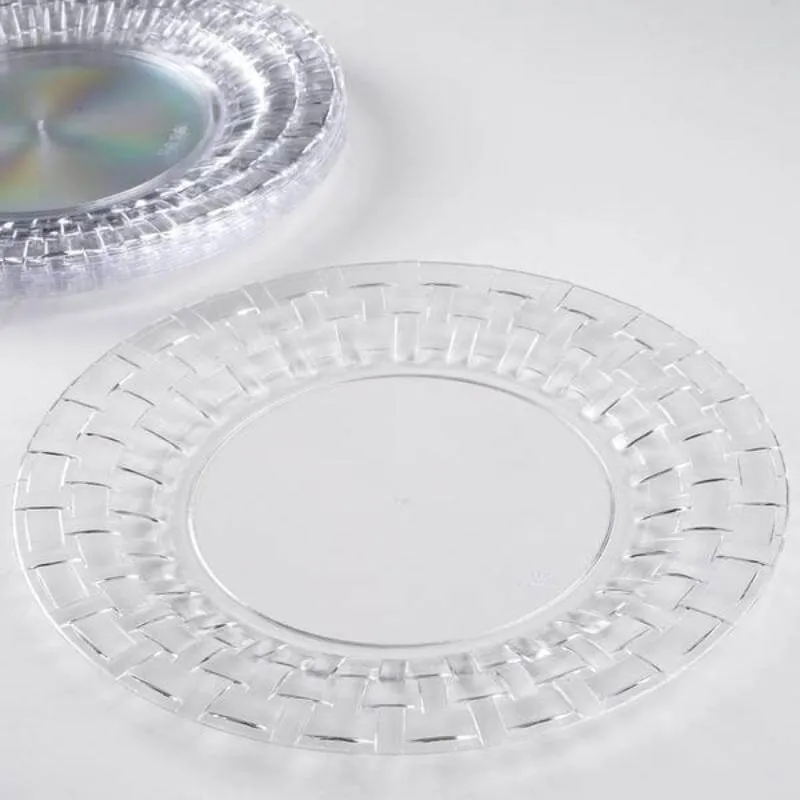 10 Pack Clear Basketweave Rim Plastic Dinner Plates, Disposable Party Plates 10"