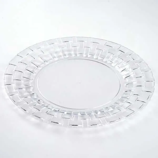 10 Pack Clear Basketweave Rim Plastic Dinner Plates, Disposable Party Plates 10"