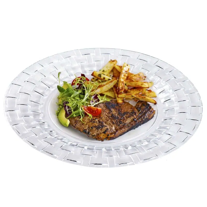 10 Pack Clear Basketweave Rim Plastic Dinner Plates, Disposable Party Plates 10"