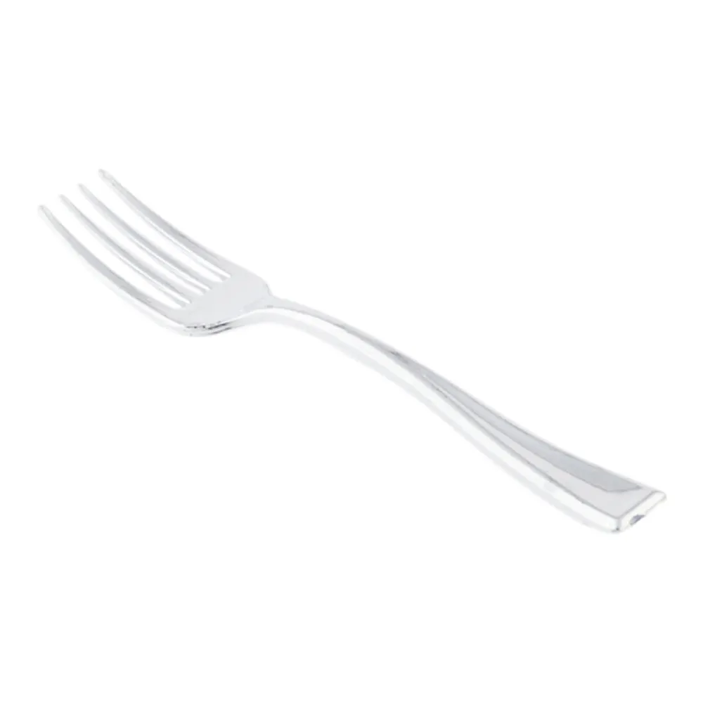 100 Round Seagreen 3.25" Plastic Mini Rotondo Plates and 100 Silver Plastic 4" Mini Forks