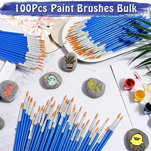 100Pcs Paint Brushes Bulk Small, Anezus Paint Brushes for Kids Fine Paint Brushes Set Detail Paint Brushes for Classroom Model Canvas Face Nail Art