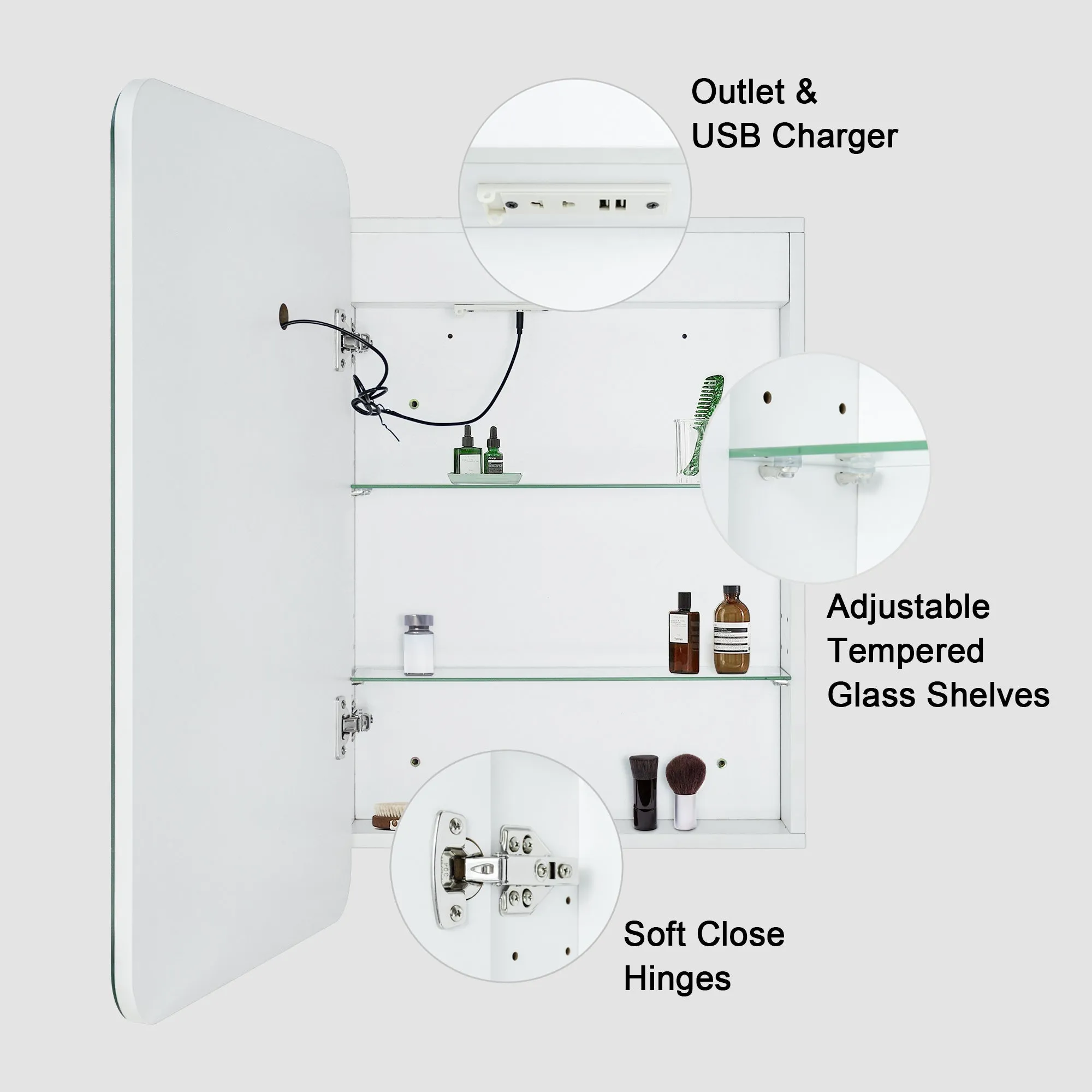 20 in. W. x 30 in. H Rectangular Lighted LED Surface Mount Bathroom Medicine Cabinet with Mirror in White