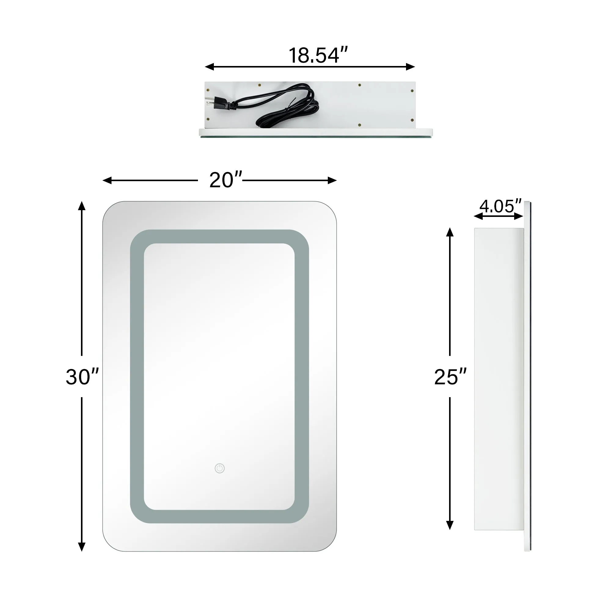 20 in. W. x 30 in. H Rectangular Lighted LED Surface Mount Bathroom Medicine Cabinet with Mirror in White