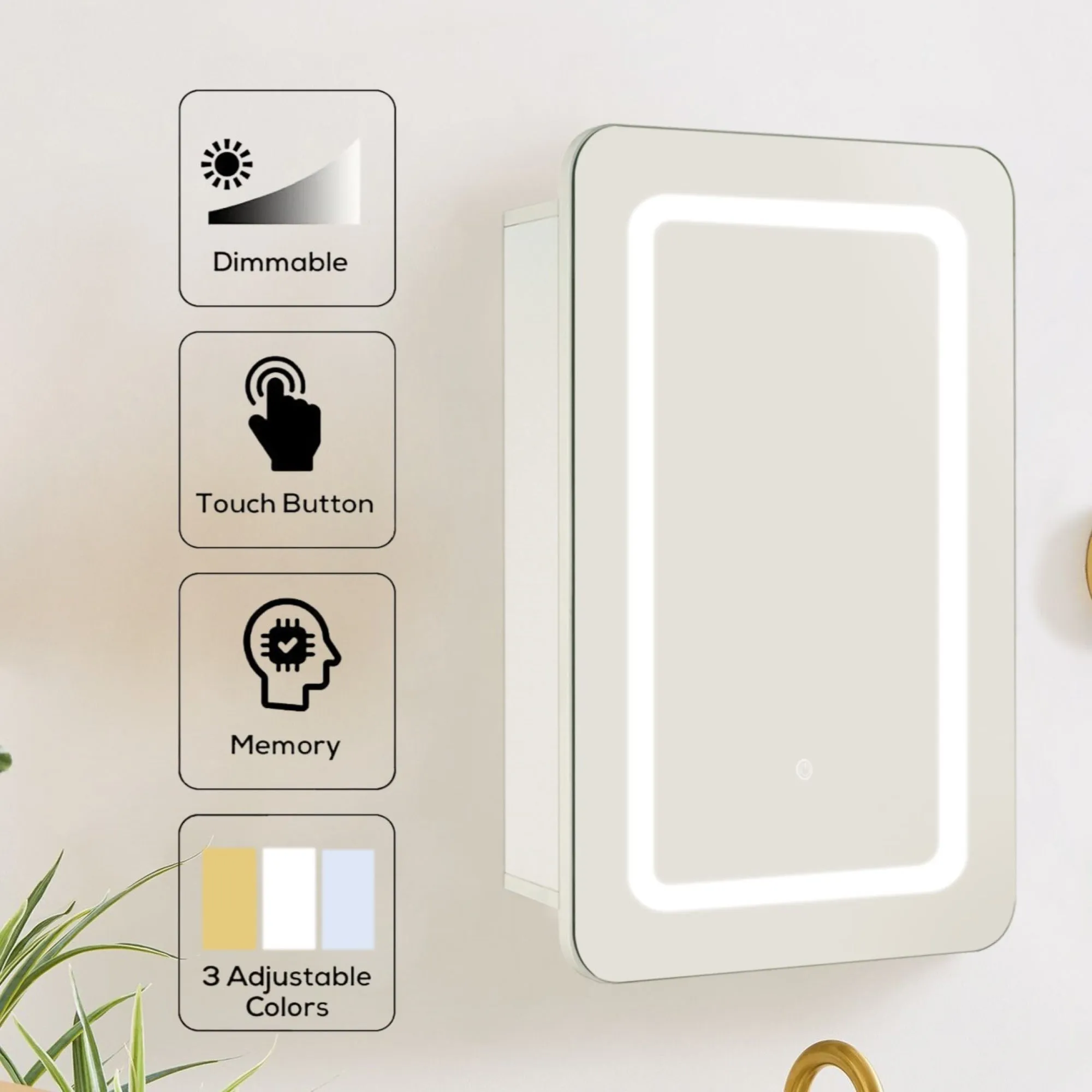 20 in. W. x 30 in. H Rectangular Lighted LED Surface Mount Bathroom Medicine Cabinet with Mirror in White