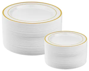 50-Pc Plastic Gold Plates, 25 Plastic Dinner Plates & 25 Salad Small Plastic
