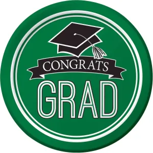 7" School Spirit 'Congrats Grad' Plates - Emerald Green (18ct)
