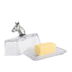 Arthur Court Glass Butter Dish - Horse Head