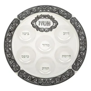Artistic Elegant Classic Design Glass Passover Sederplate 16"