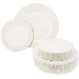 Cream Plastic Plates for Party, Elegant Vintage-Theme (2 Sizes, 30 Pieces)
