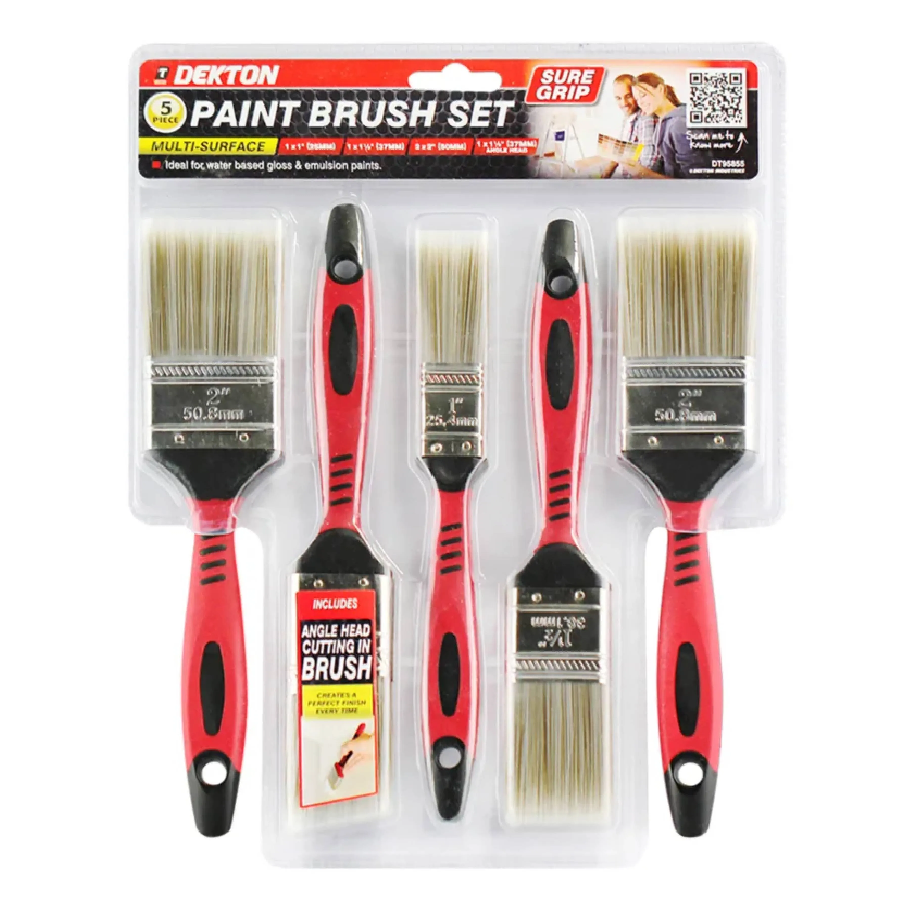 DEKTON 5PC Pro Paint Brush Sure Grip Handle Pure Bristle