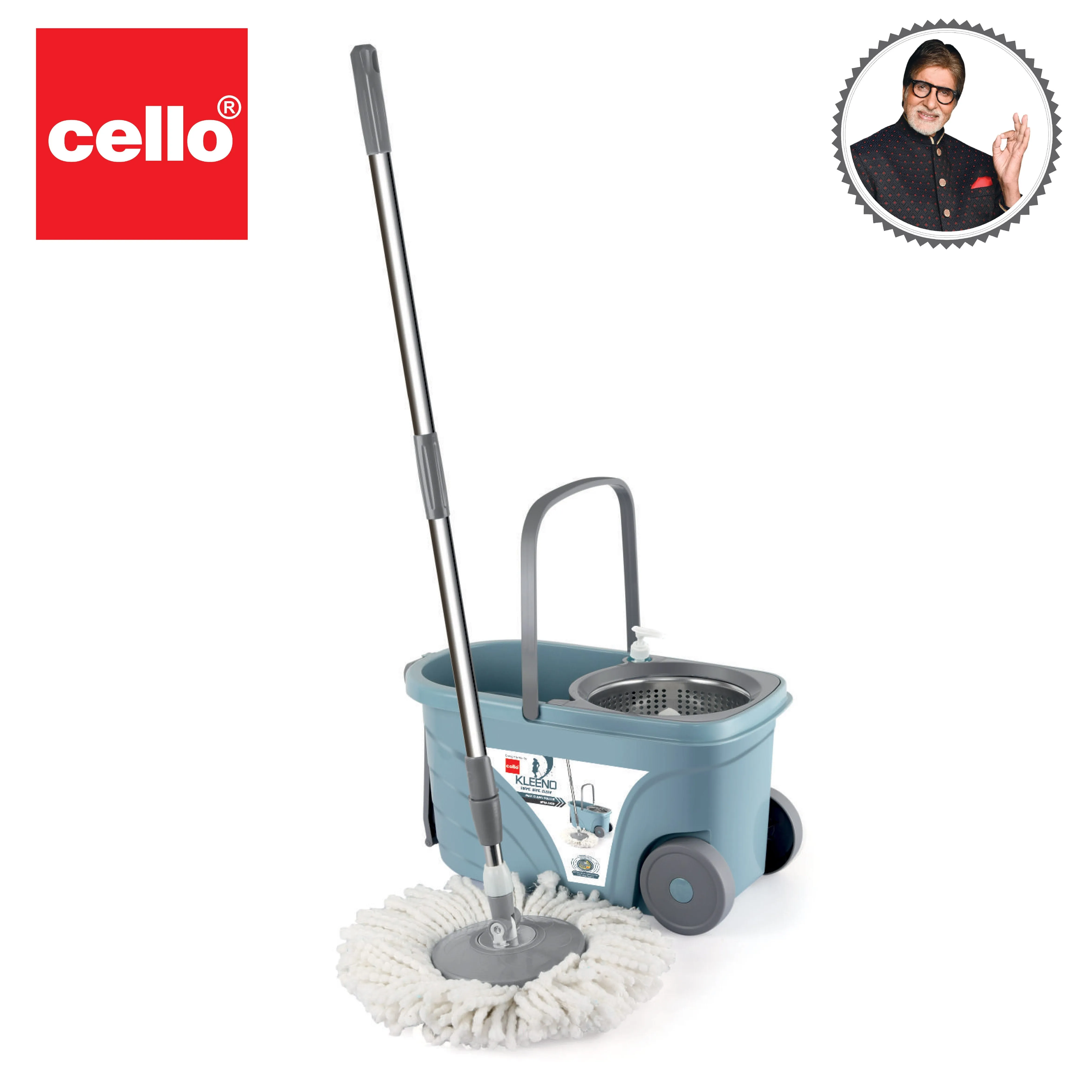 Kleeno Max Clean Deluxe Spin Mop Bucket with Soap Dispenser