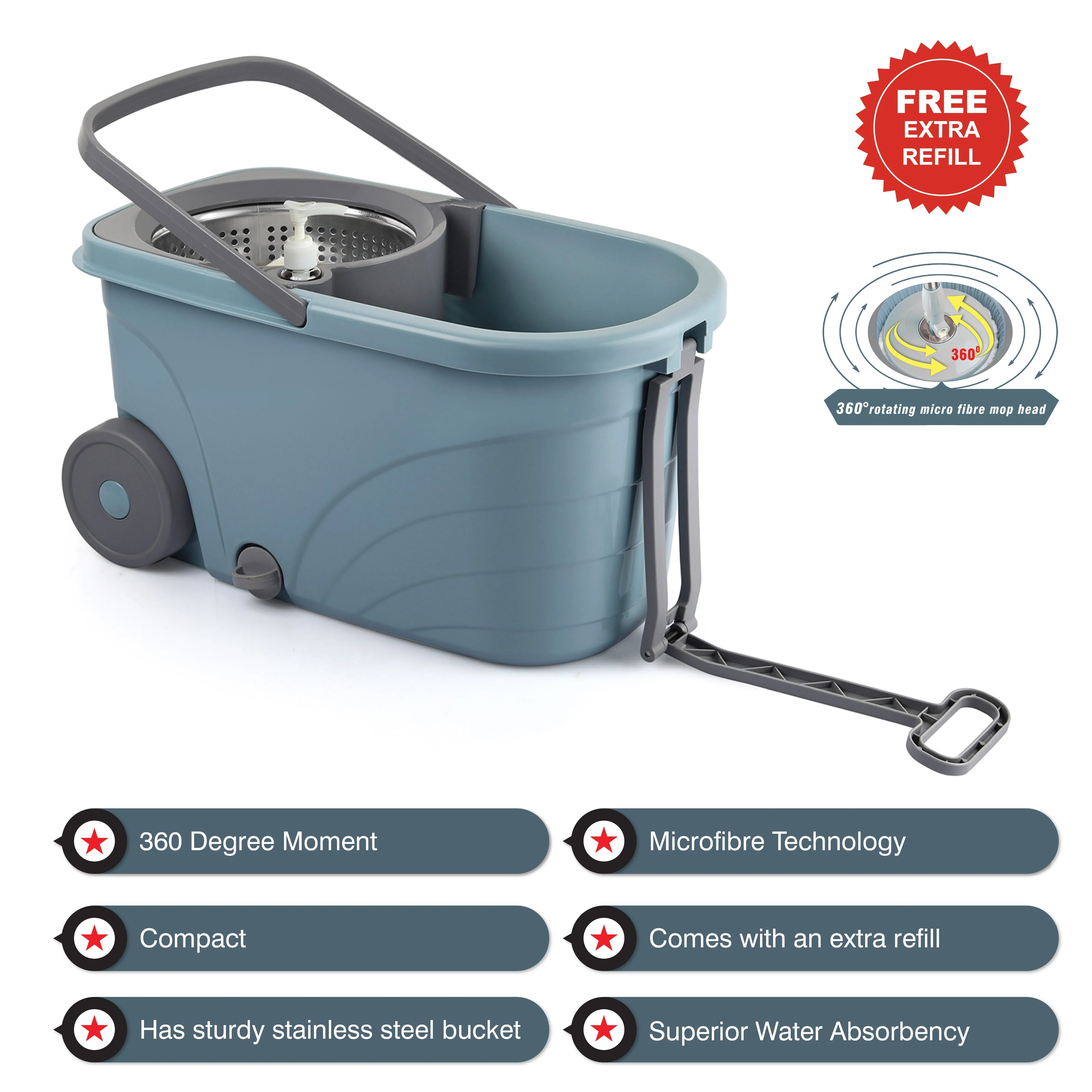 Kleeno Max Clean Deluxe Spin Mop Bucket with Soap Dispenser