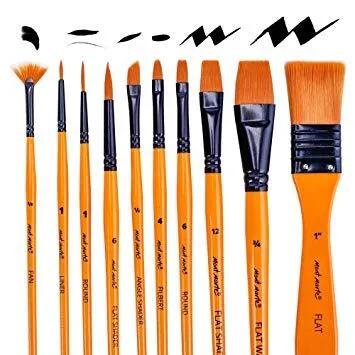 Mont Marte Signature Paint Brush Set - Acrylic Taklon Bristle In Wallet 11pc