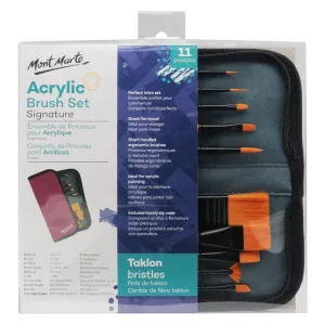 Mont Marte Signature Paint Brush Set - Acrylic Taklon Bristle In Wallet 11pc