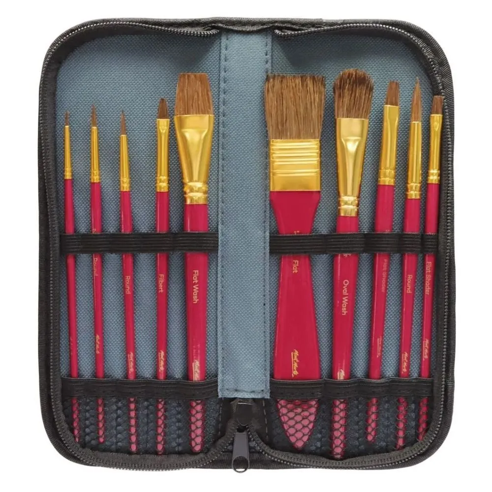 Mont Marte Signature Paint Brush Set - Watercolour Mixed Bristle In Wallet 11pc