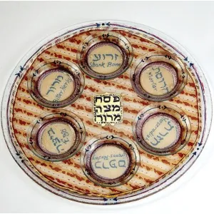 Nahariya Glass Passover Seder Plate Set of 7 Pieces Matzah Design By Andreas Meyer