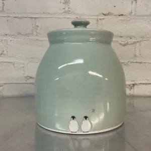 Penguins with Moon Small Canister by SKT Ceramics