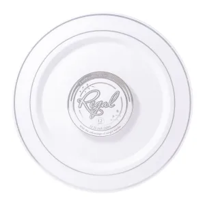 Regal 10.25in Round White With Silver Rim Plastic Plates 12ct