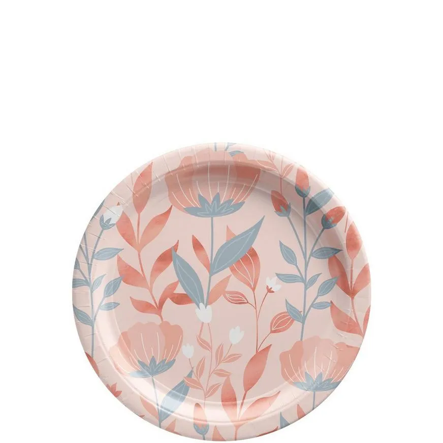 Rose Gold Floral Paper Dessert Plates 7in | 20ct