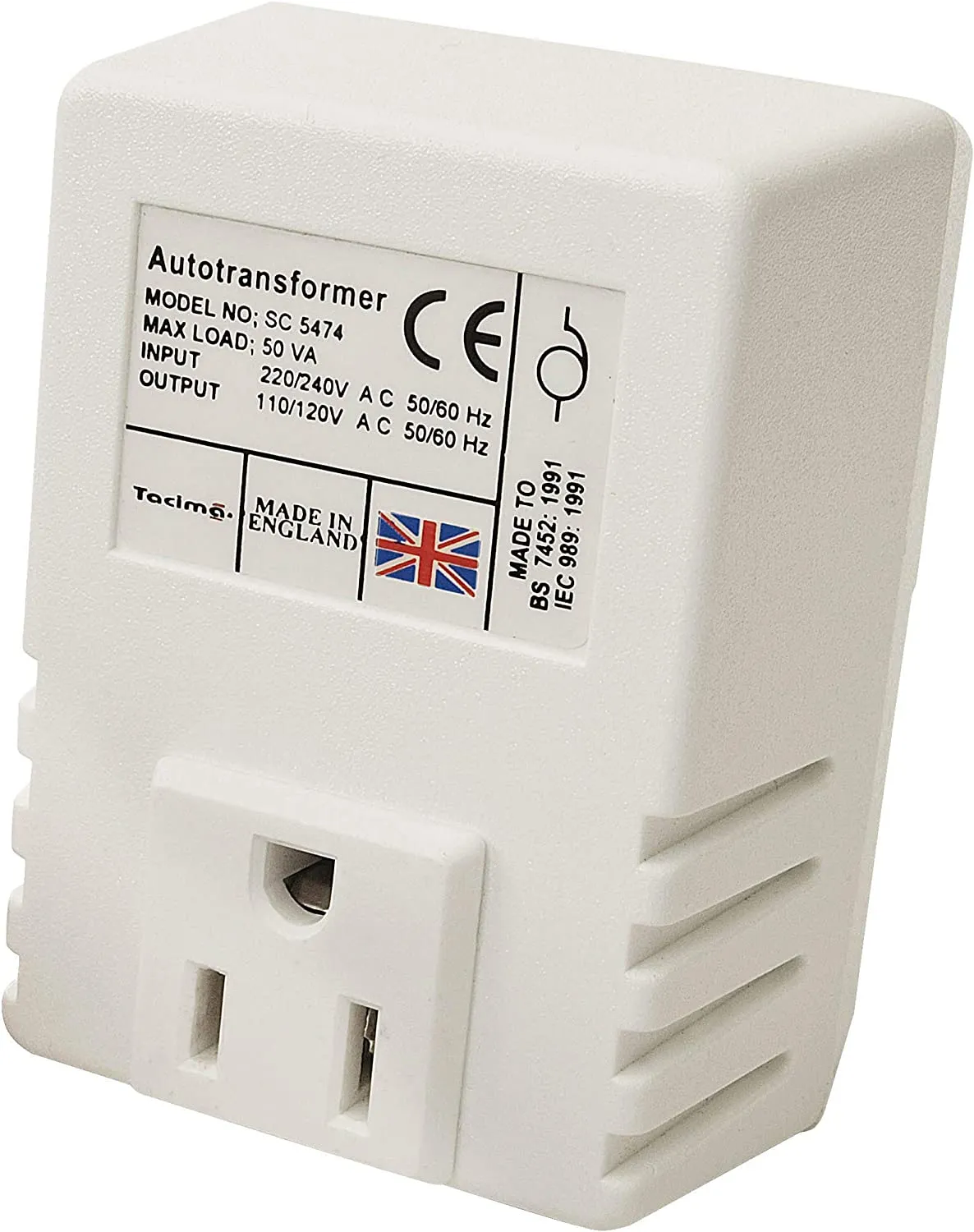 Tacima SC5474W/BP Step Down Voltage Convertor, 220/240 Voltage to 110/120 Volts, 50VA Max Load