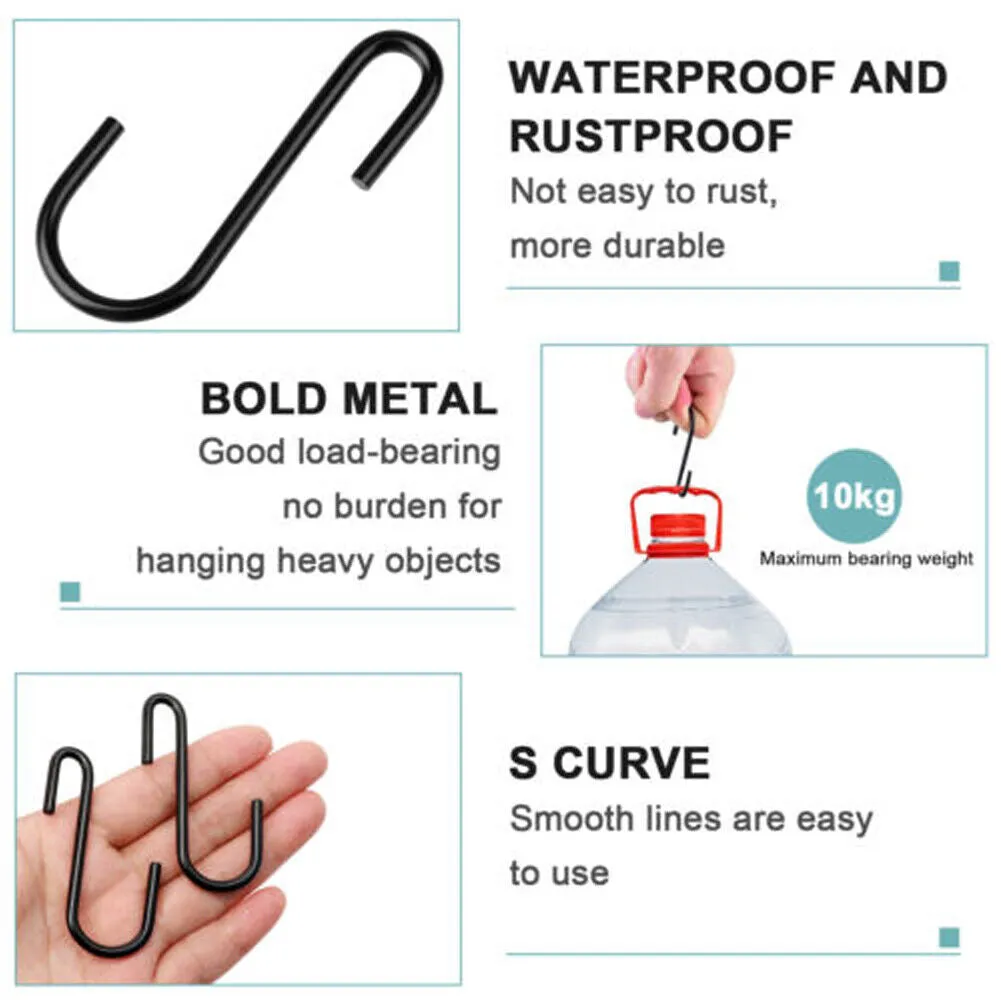 US 50-100 Pack Heavy Duty S Hooks Multi-Use Hanger Pan Pot Holder Rack Stainless