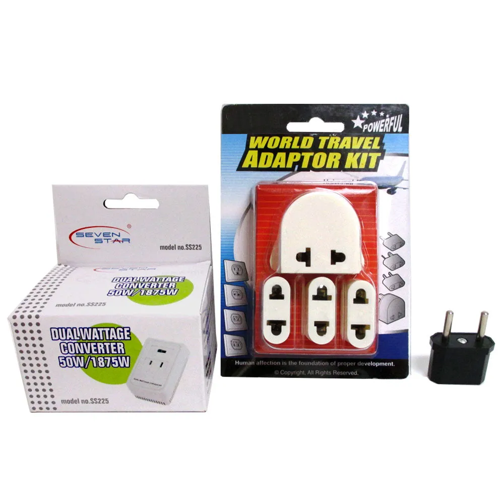 World Travel Voltage Converter Adapter Kit 50-1600 Watt Plug Power Charger Us Eu